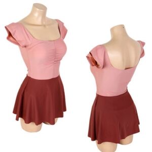 Pink one piece skirt bathing suit, swimsuit